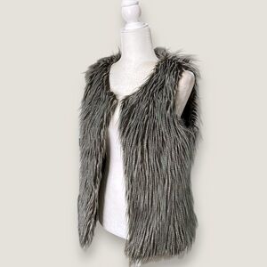 Boho Faux Fur Feather Vest Women's Lined Sleeveless Whimsy Mob Wife Sz M